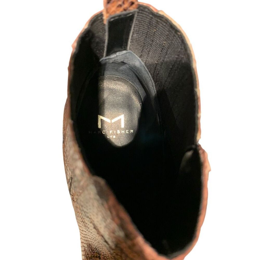 Marc Fisher Snakeskin Print Ankle‎ Boot Alva 2 Leather Block Heel Brown/Blk 8M - Picture 6 of 10